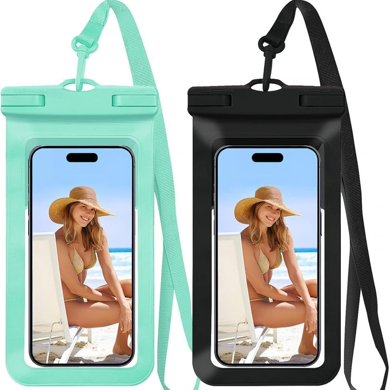 MOLOPPO Waterproof Phone Pouch/Case Dry Bags for iPhone 17 16 Pro Max/iPhone 15 Pro/14/13 for Samsung LG, IPX8 Cellphone Dry Bag Beach Cruise Ship Essentials, 2 Pack-Black & Green - Image 1
